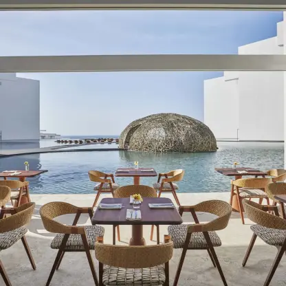 Casero restaurant reception venue overlooking the reflection pool at Viceroy Los Cabos, Cabo San Lucas