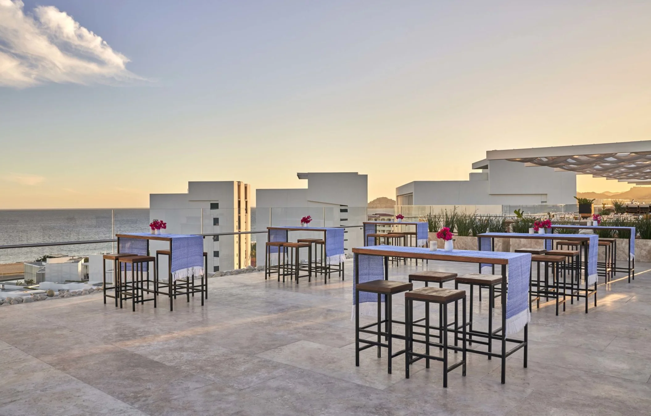 Cocktail party setup on Cielomar Rooftop venue at Viceroy Los Cabos