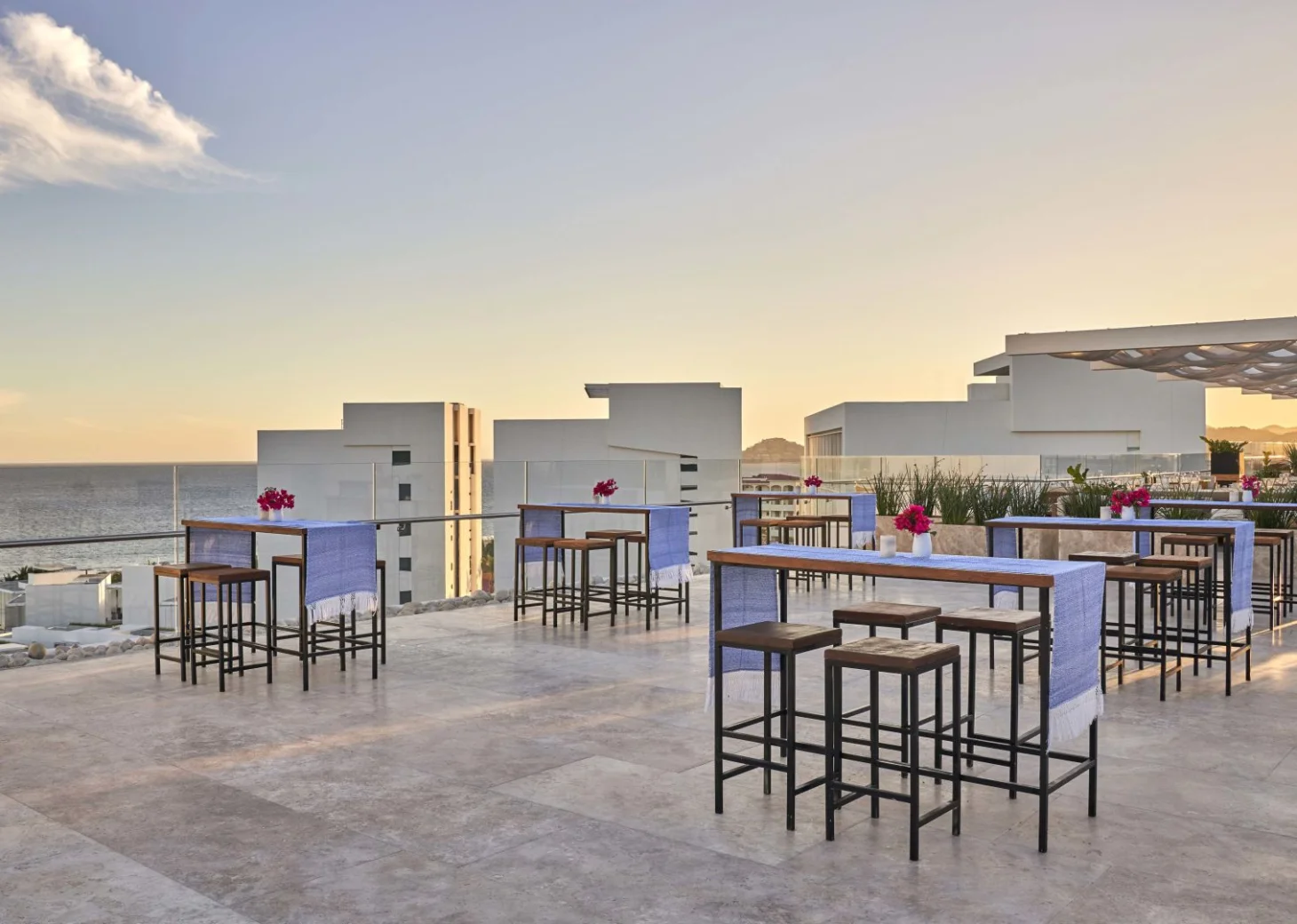 Cocktail party setup on Cielomar Rooftop venue at Viceroy Los Cabos