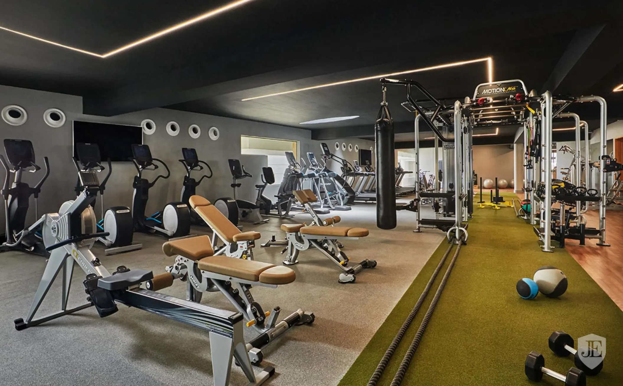 Modern fitness center with cardio equipment and weight machines at Viceroy Los Cabos, Cabo San Lucas