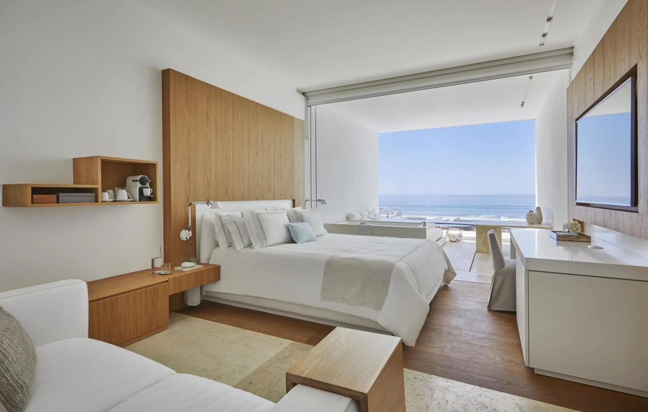 Viceroy Los Cabos ocean view king suite with modern wood accents, Cabo San Lucas