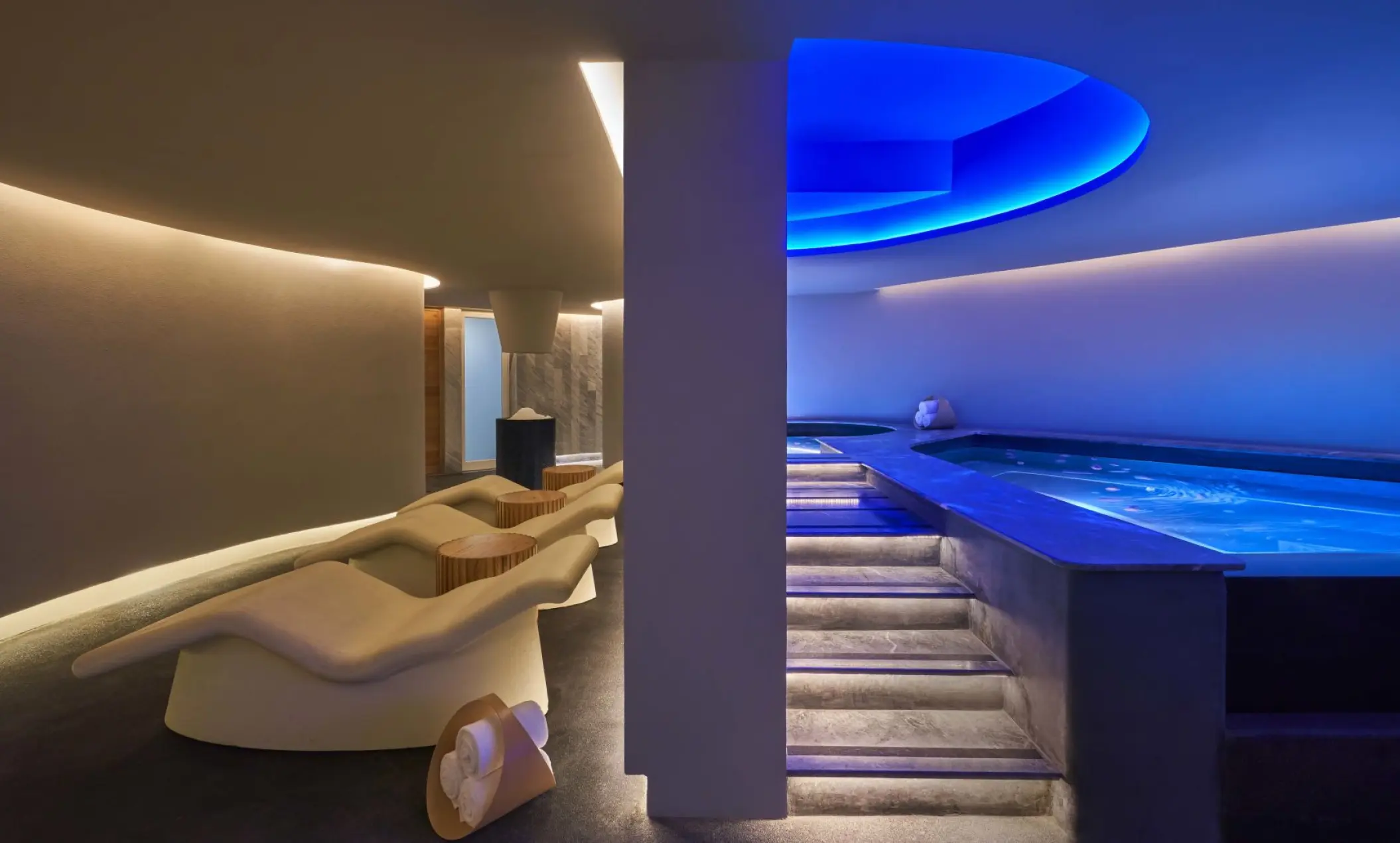 Indoor pool and lounge chairs at Viceroy Los Cabos spa, Cabo San Lucas