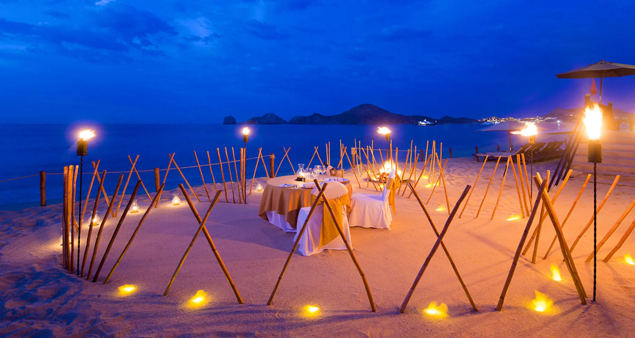 Private beach reception dinner at sunset at Villa La Estancia Los Cabos, Cabo San Lucas