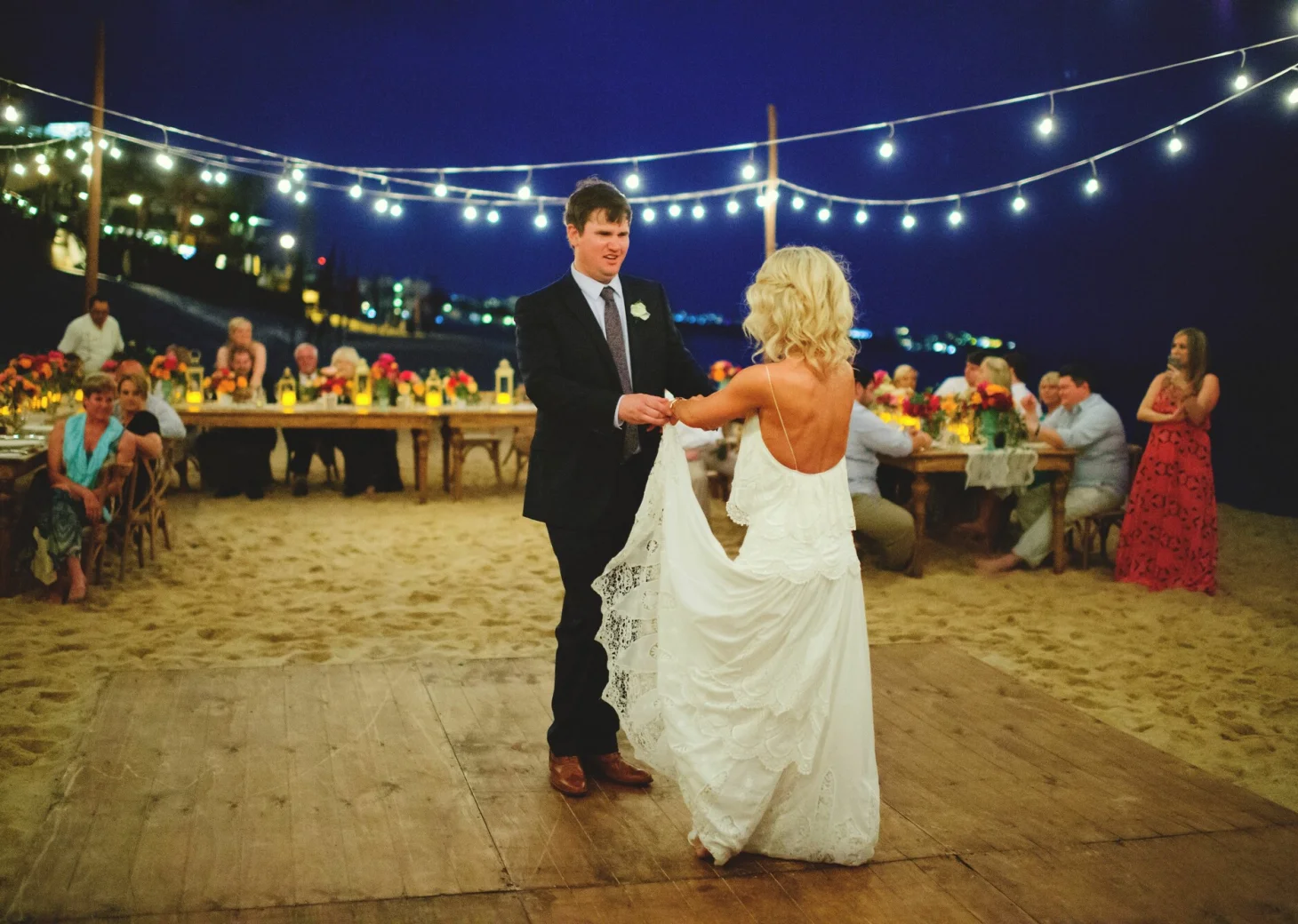 Couple dancing on the beach wedding venue at Villa La Estancia Los Cabos