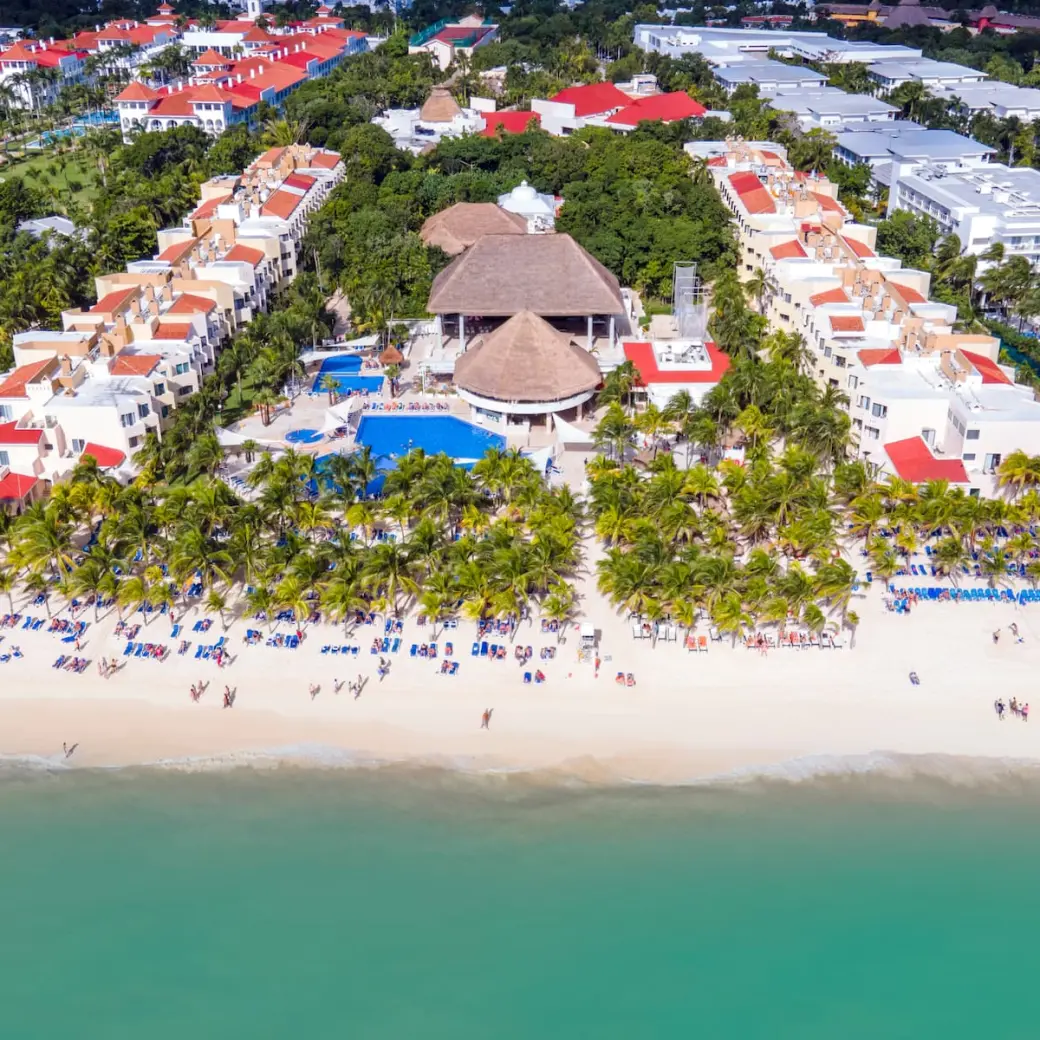 Aerial view of Viva Maya by Wyndham beachfront grounds and pools, Playa Del Carmen