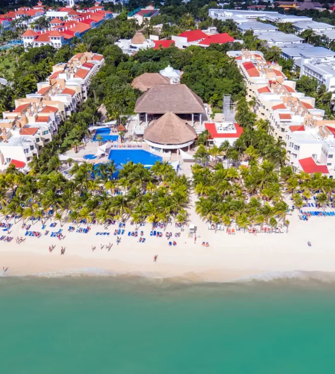 Aerial view of Viva Maya by Wyndham beachfront grounds and pools, Playa Del Carmen