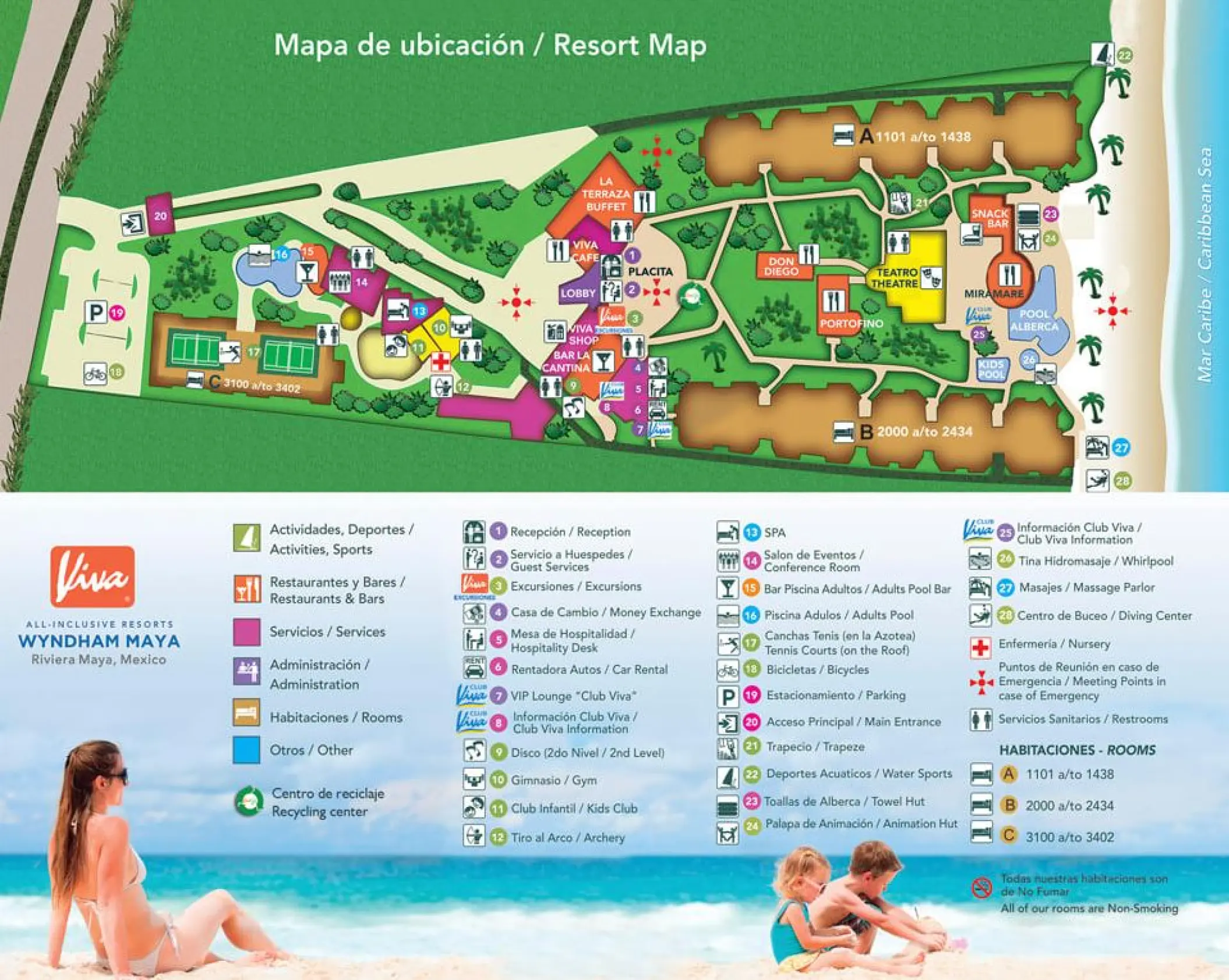 Resort map of Viva Wyndham Maya, Playa Del Carmen