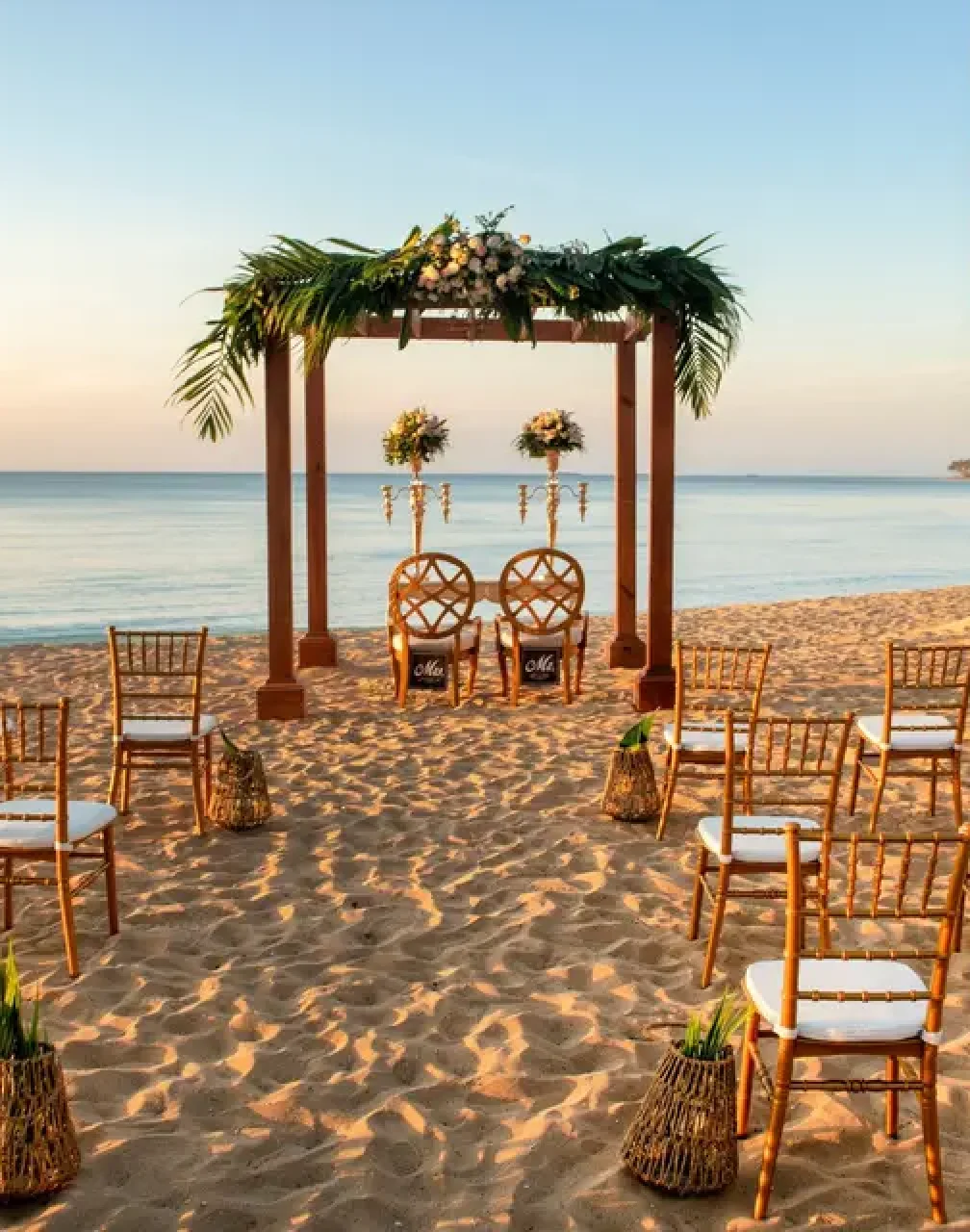 Ceremony decor on the beach at Viva Wyndham V Samaná