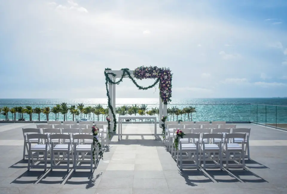Ceremony decor on the terrace at Riu Palace Costa Mujeres