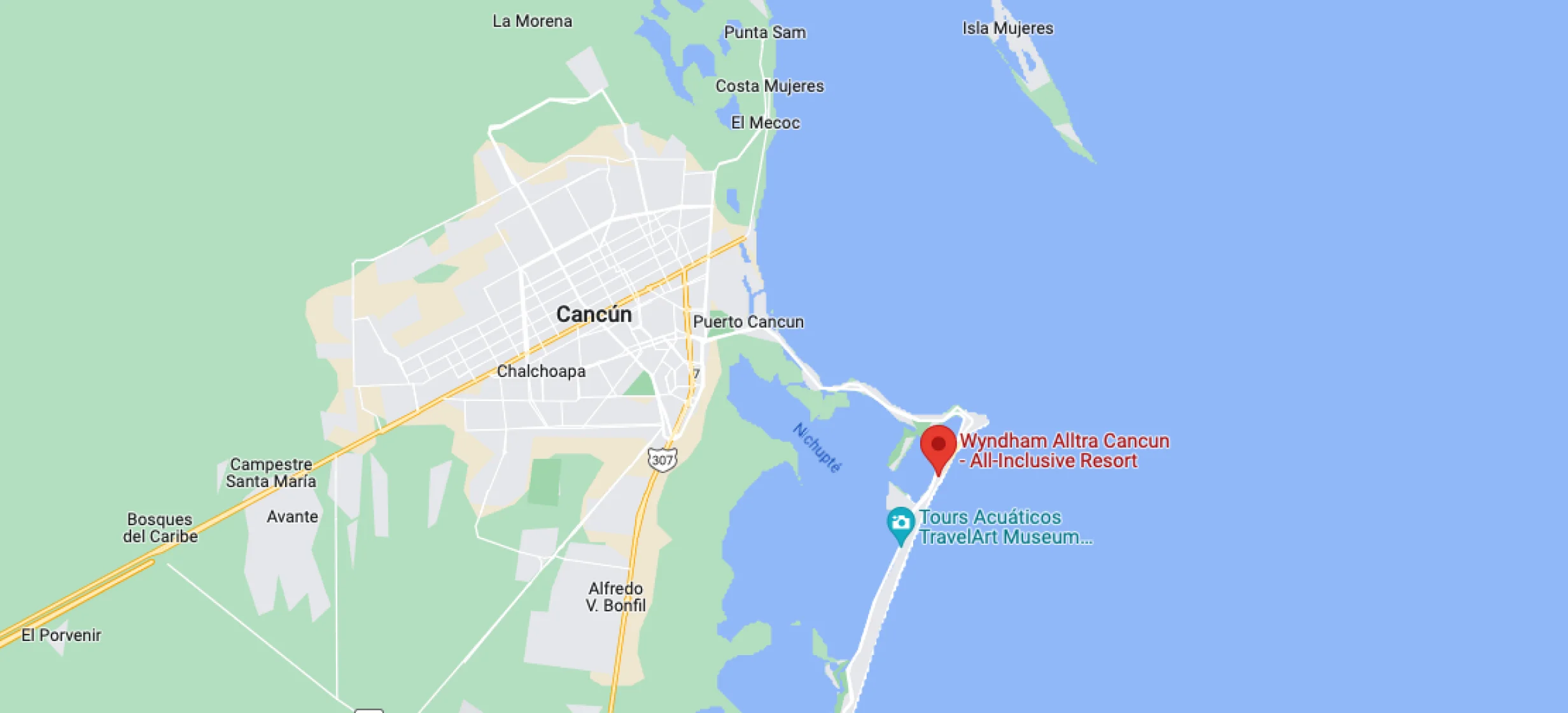Google maps of Wyndham Alltra Cancun
