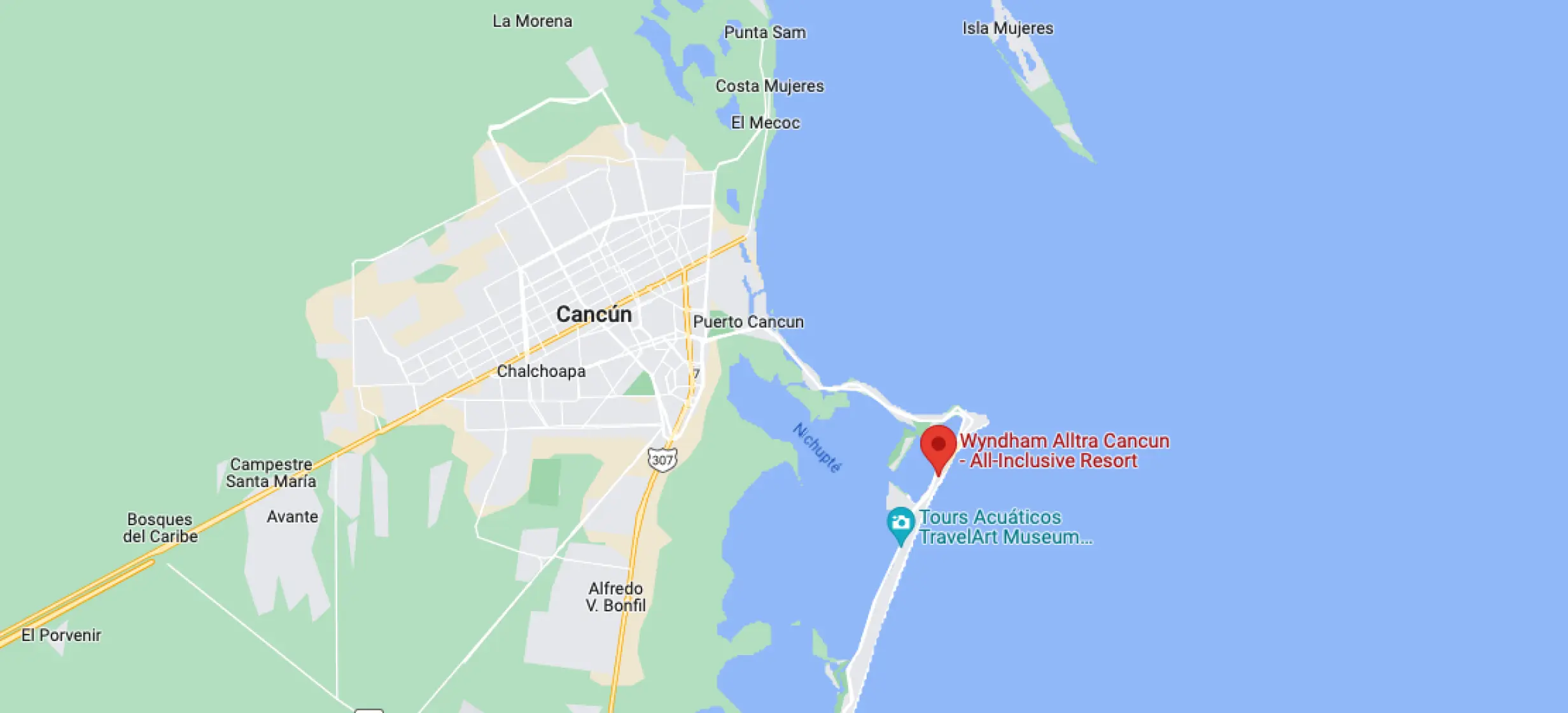 Google maps of Wyndham Alltra Cancun