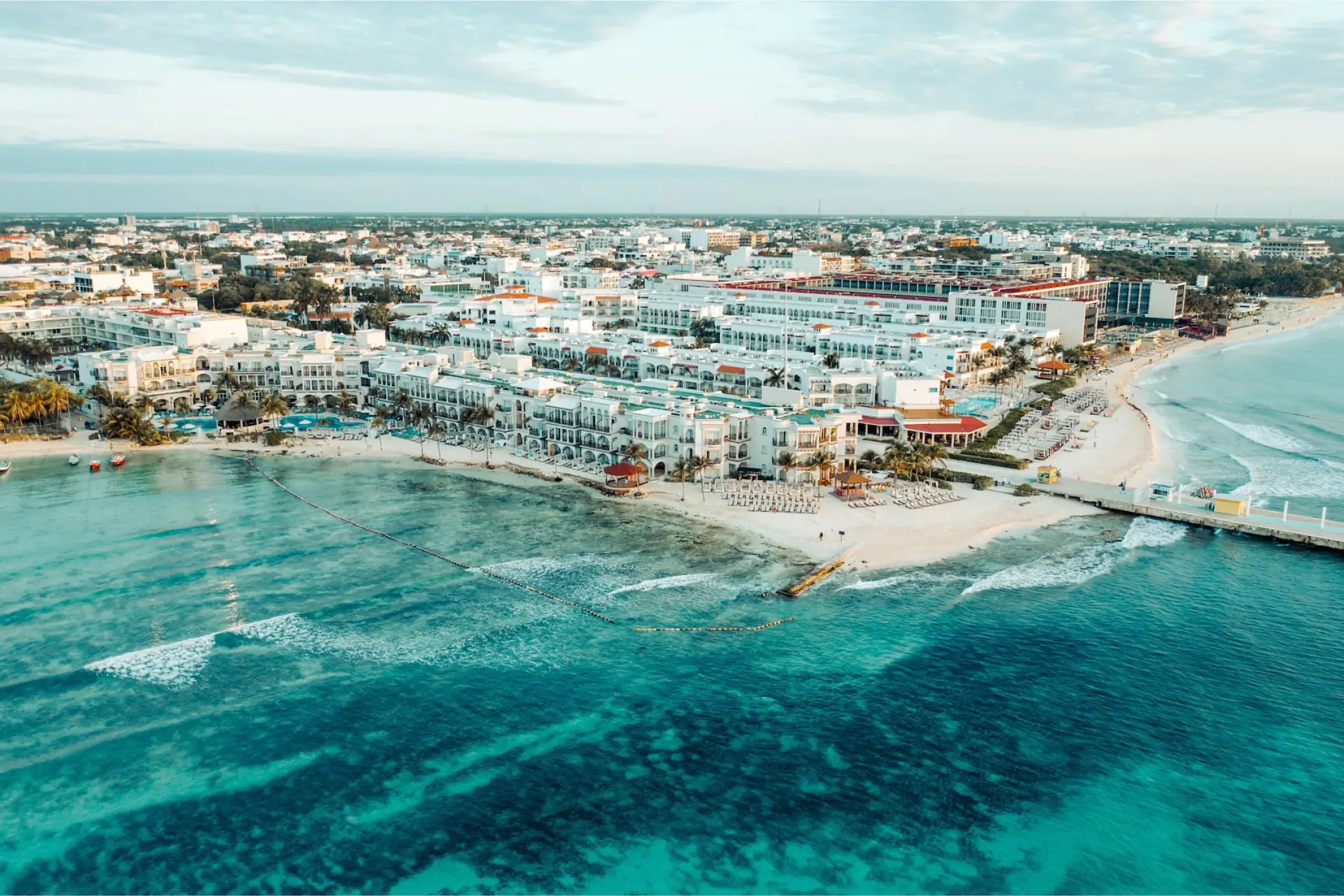 Aerial view of Wyndham Alltra Playa del Carmen and the turquoise Caribbean coastline, Playa Del Carmen