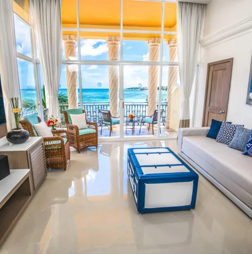 Oceanfront suite living room at Wyndham Alltra Playa del Carmen