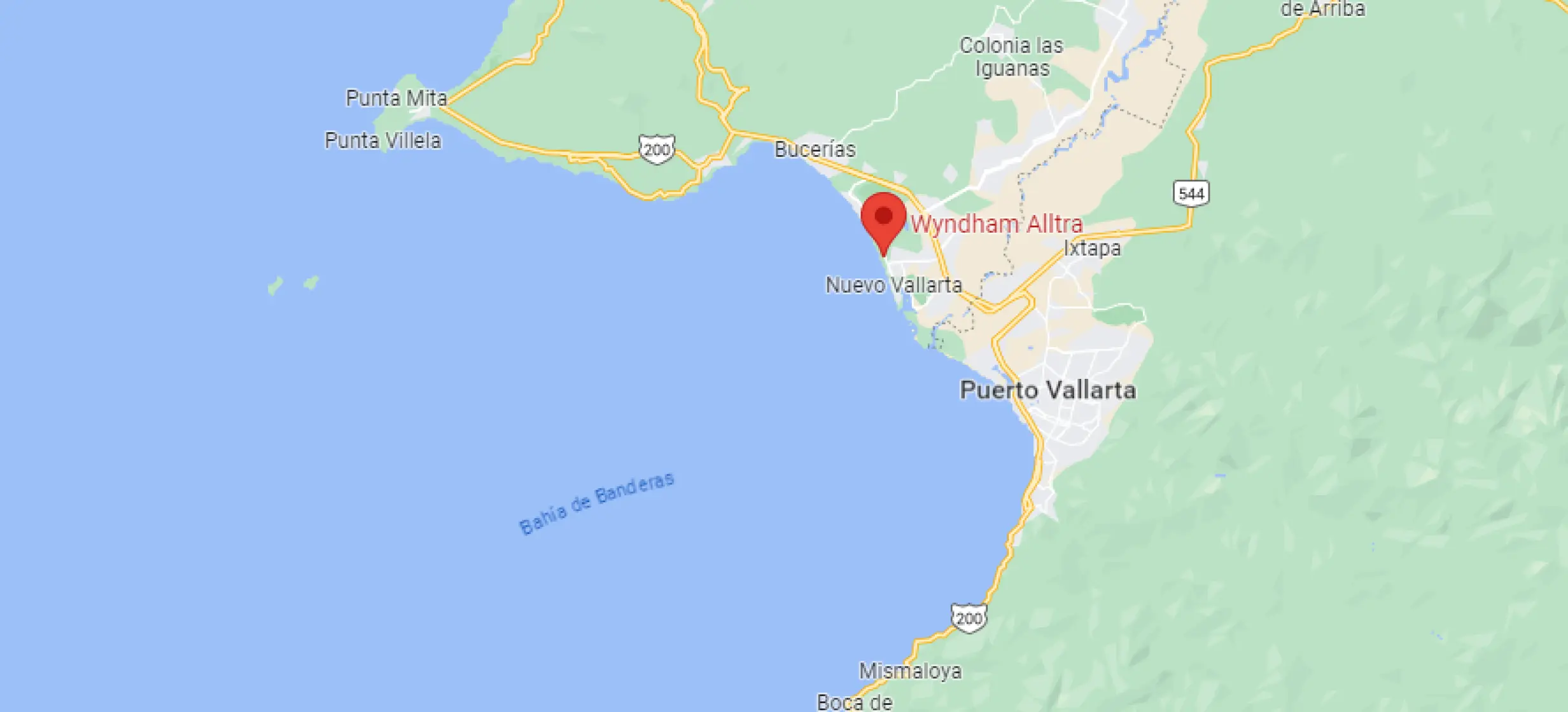 Map showing the location of Wyndham Alltra Riviera Nayarit in Puerto Vallarta
