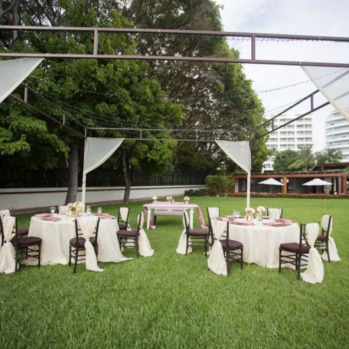 Wyndham Alltra Riviera Nayarit wedding Reception setup on the garden