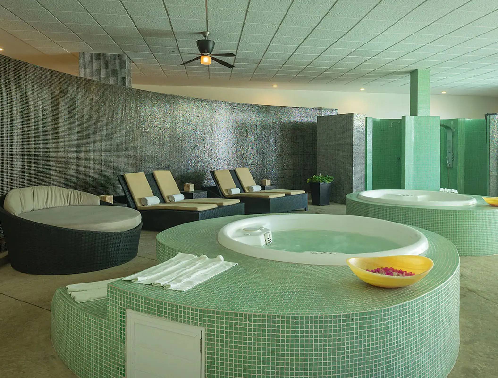 Spa hydrotherapy pools and lounge beds at Wyndham Alltra Riviera Nayarit, Puerto Vallarta