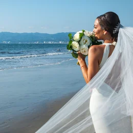 Bride on the beach at Wyndham Alltra Riviera Nayarit.