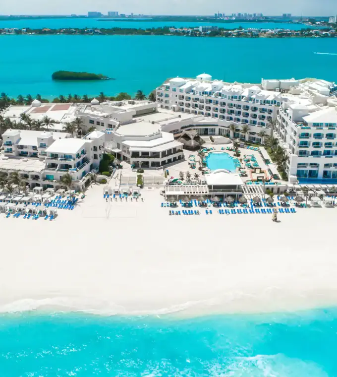 Sunscape Cancun aerial view of resort buildings and beachfront, Cancun