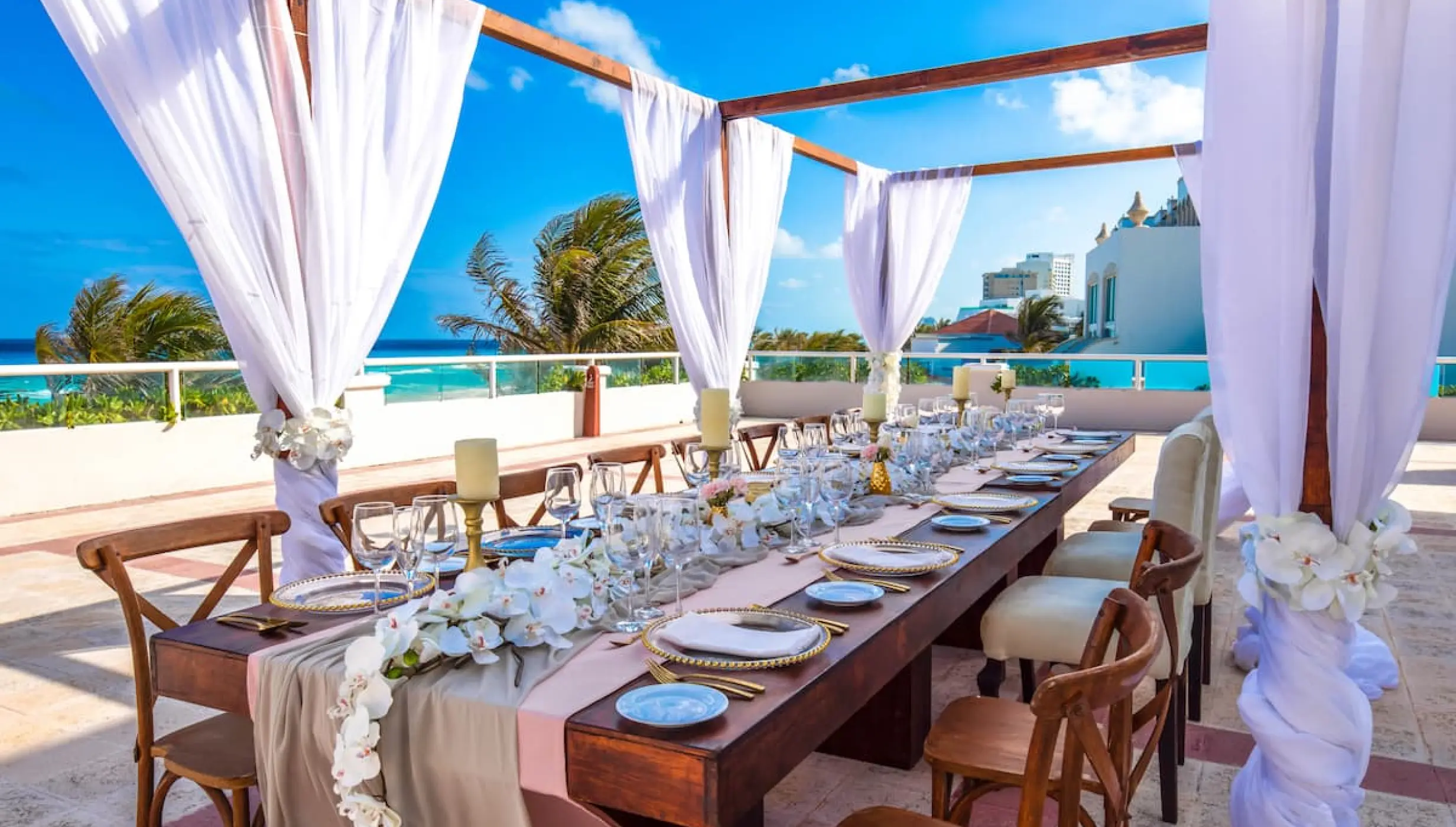 Dinner reception on Villas Terrace Oceanfront at Wyndham Alltra Cancun
