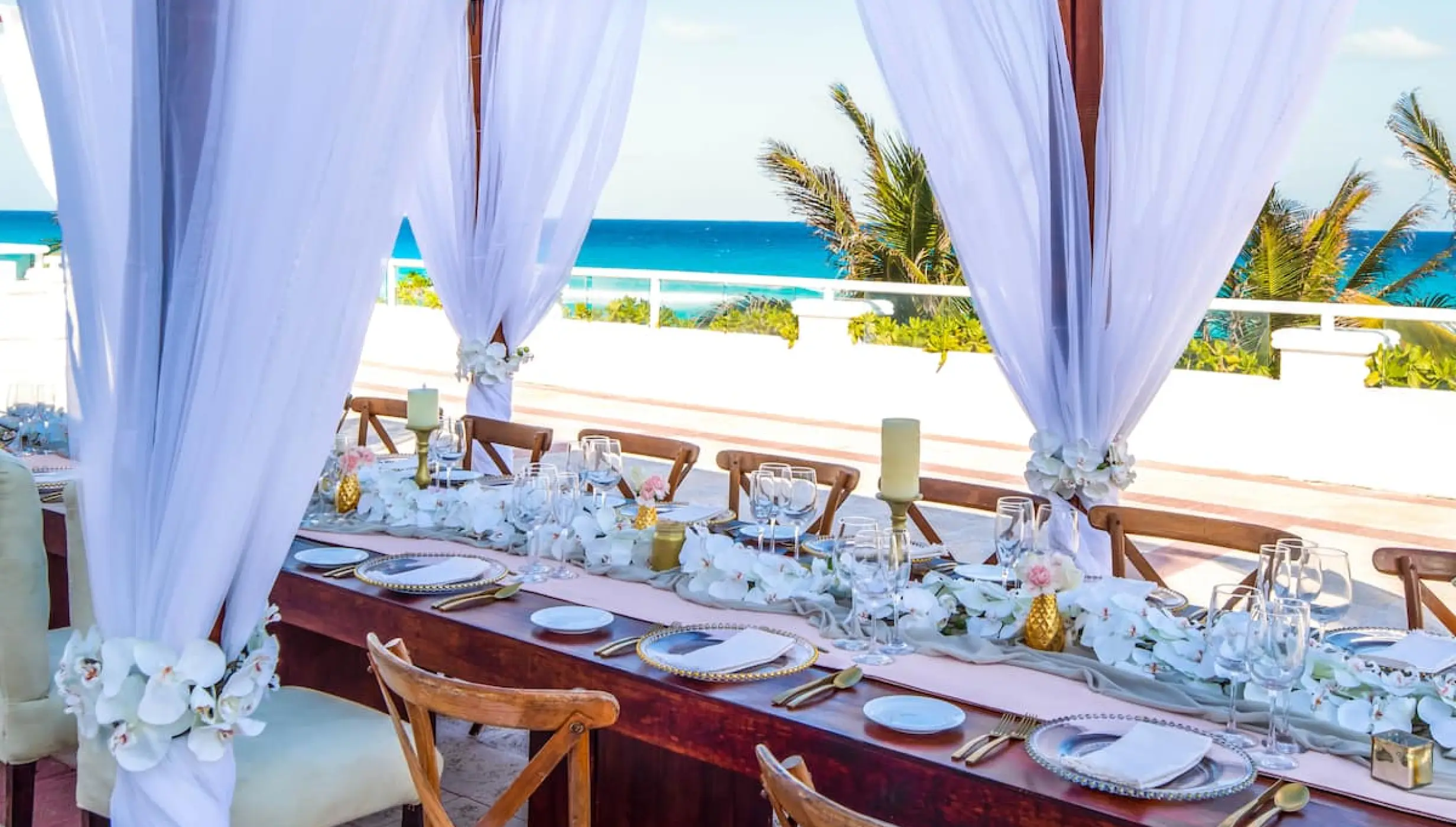 Dinner reception on Villas Terrace Oceanfront at Wyndham Alltra Cancun