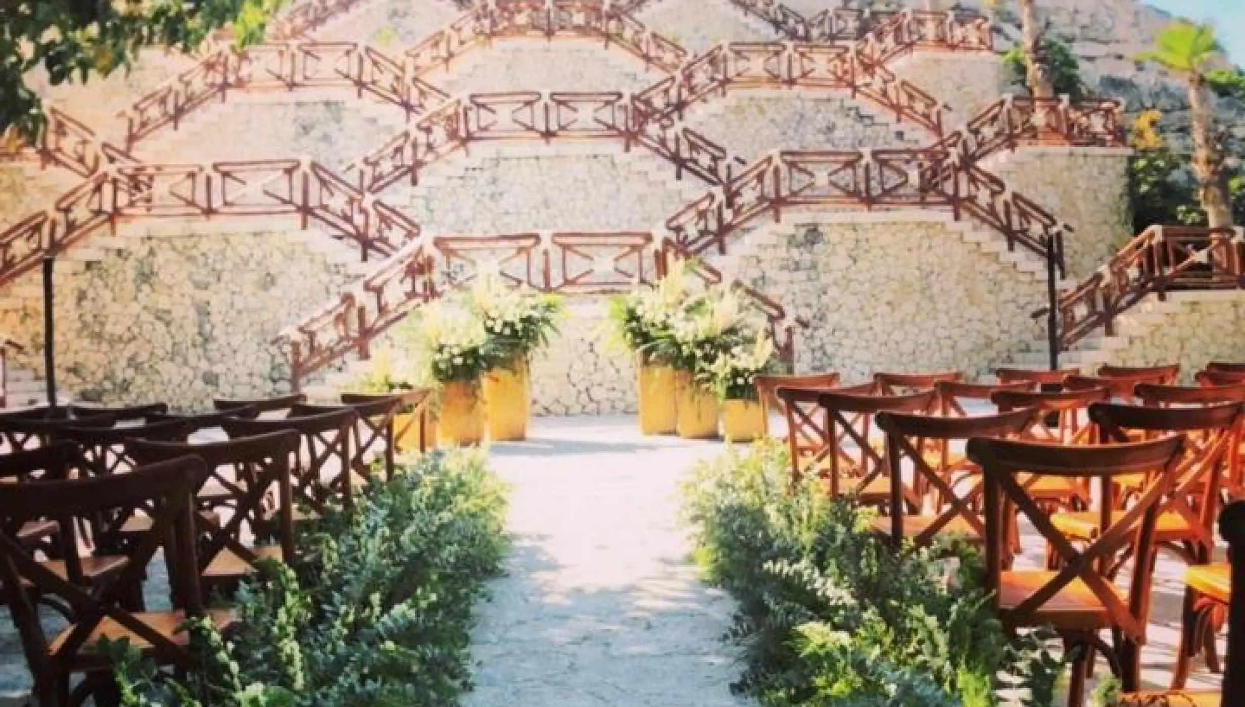 Wedding ceremony on Pyramid Terrace Xpiral at Hotel Xcaret Mexico