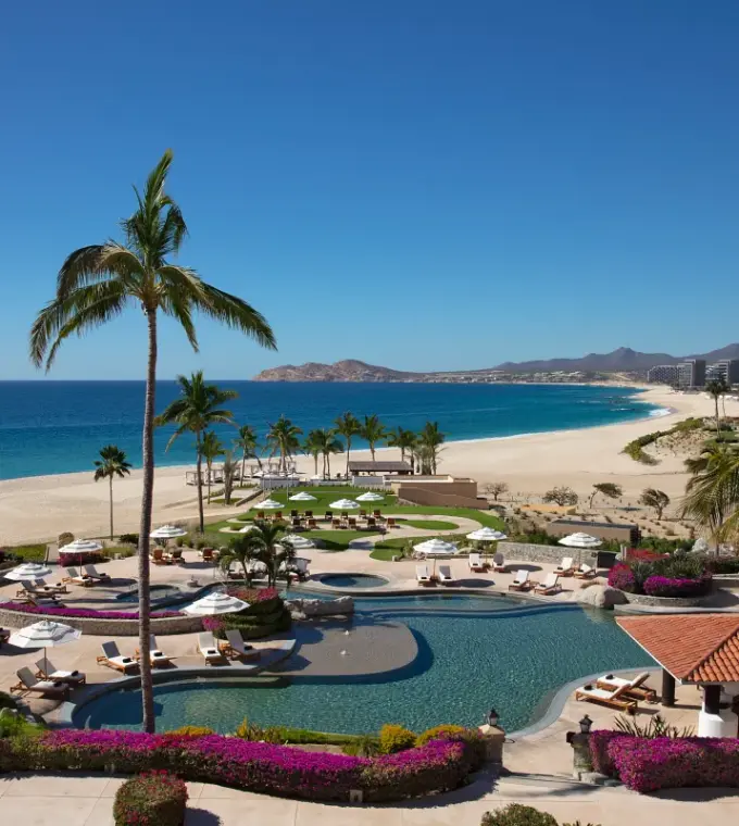Outdoor swimming pools at Zoetry Casa del Mar overlooking the beach, Cabo San Lucas