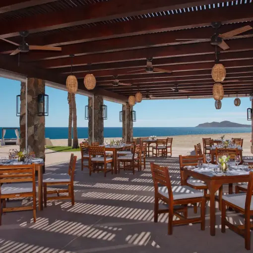 Outdoor terrace restaurant with ocean views at Zoetry Casa del Mar, Cabo San Lucas