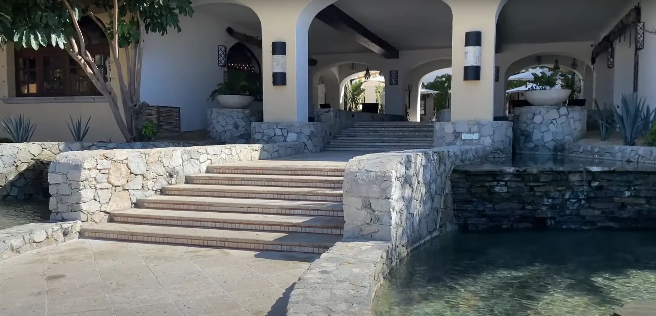 Stone stairs and hacienda-style arched walkways at Zoetry Casa del Mar, Cabo San Lucas