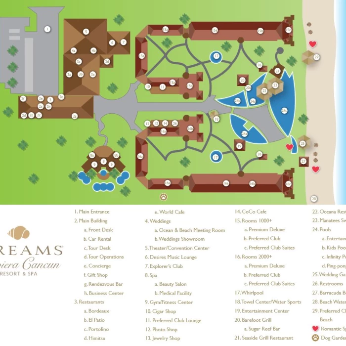 Resort map  of Dreams Riviera Cancun Resort & Spa