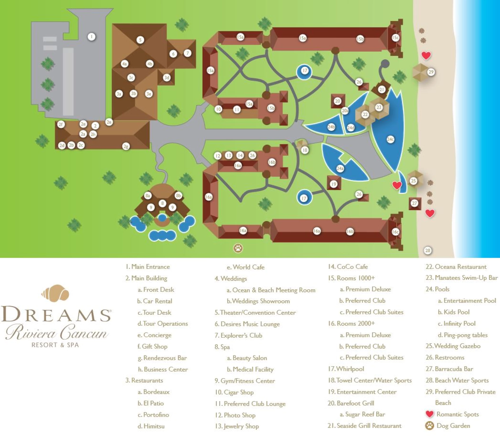 Resort map  of Dreams Riviera Cancun Resort & Spa