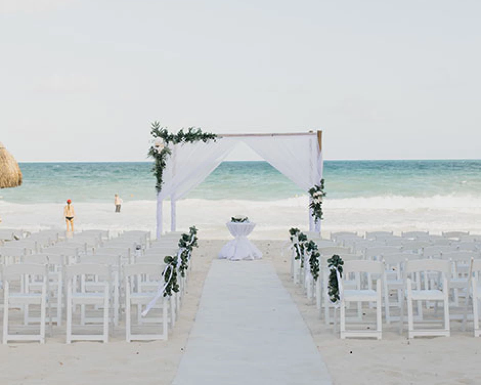 Beach wedding ceremony setup