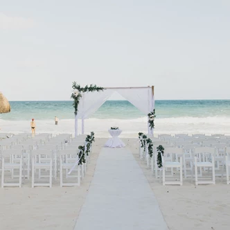 Beach wedding ceremony setup