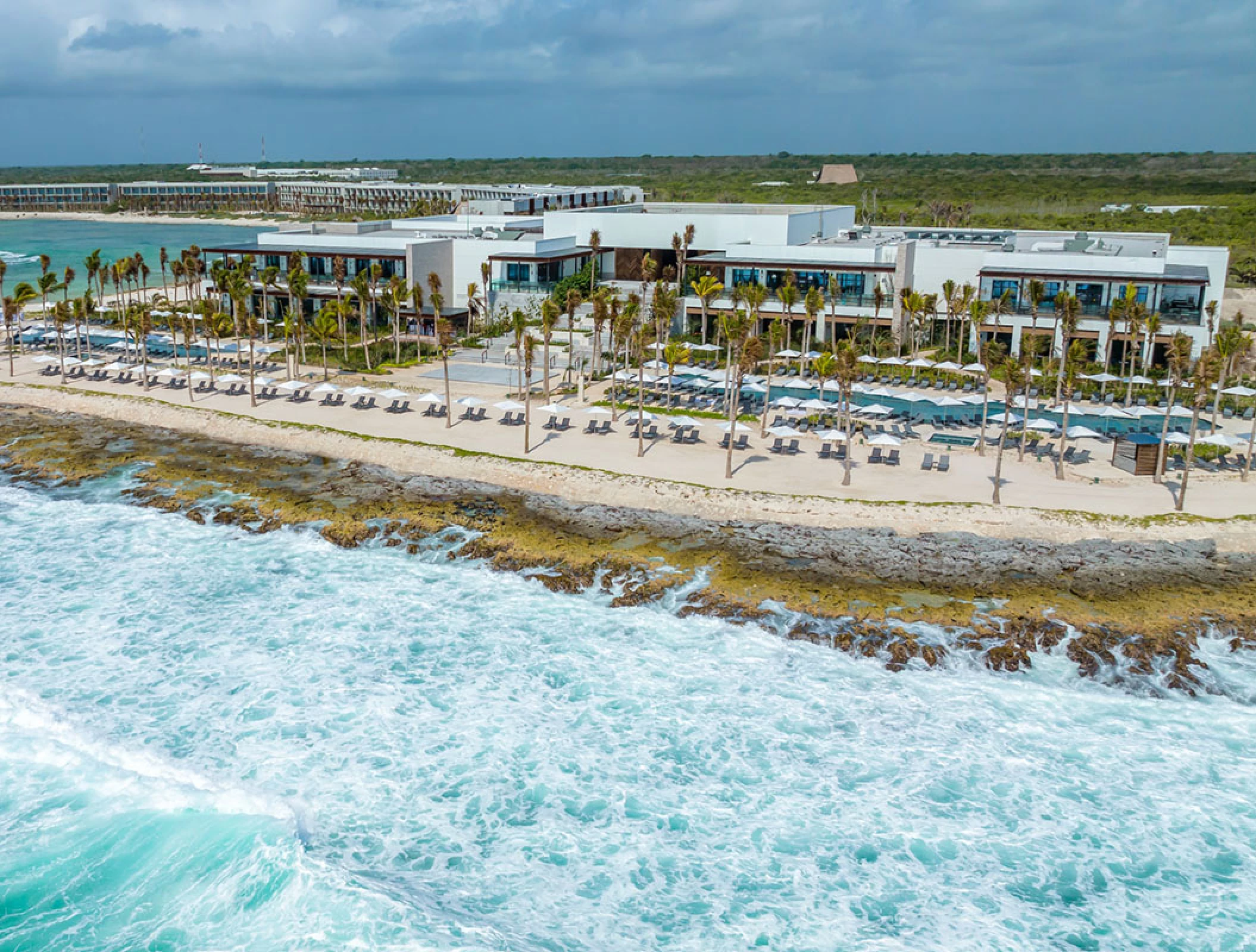 Hilton Tulum beaches aerial overview.