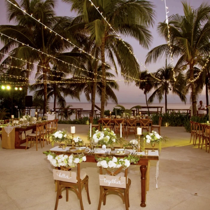 Dinner reception decor in pool area venue at akumal bay beach and wellness resort