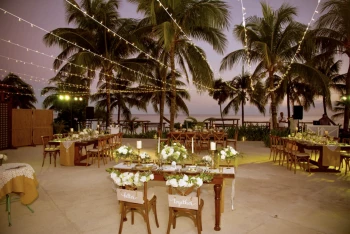 Dinner reception decor in pool area venue at akumal bay beach and wellness resort