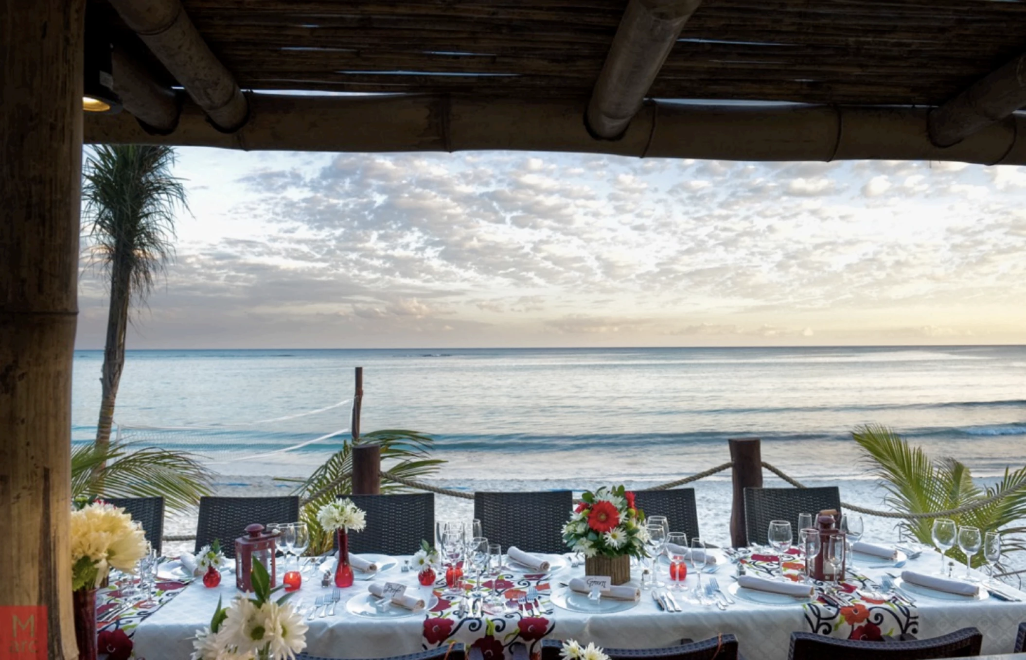 Beachfront dinner reception at akumal bay beach and wellness resort