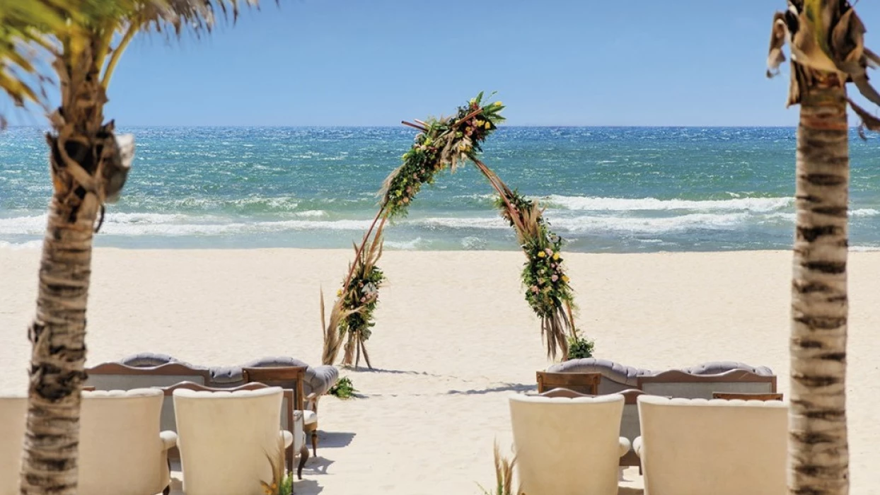 Wedding decor in beach venue at allegro playacar resort