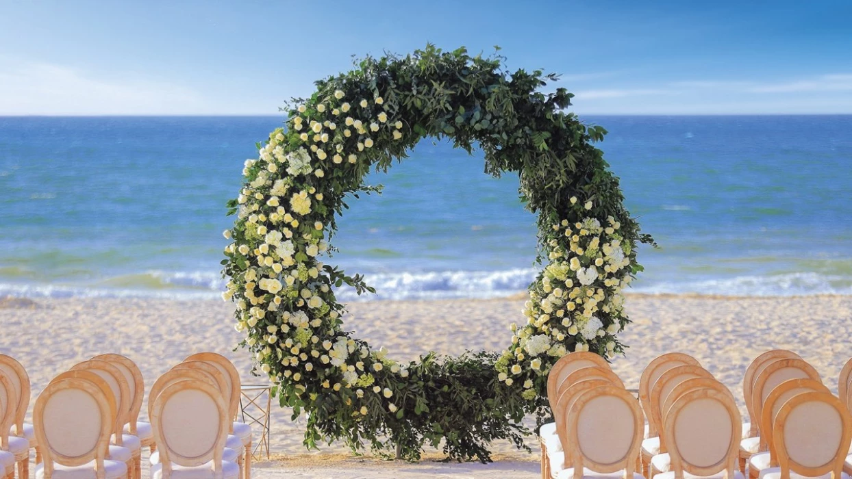 Wedding decor in beach venue at allegro playacar resort