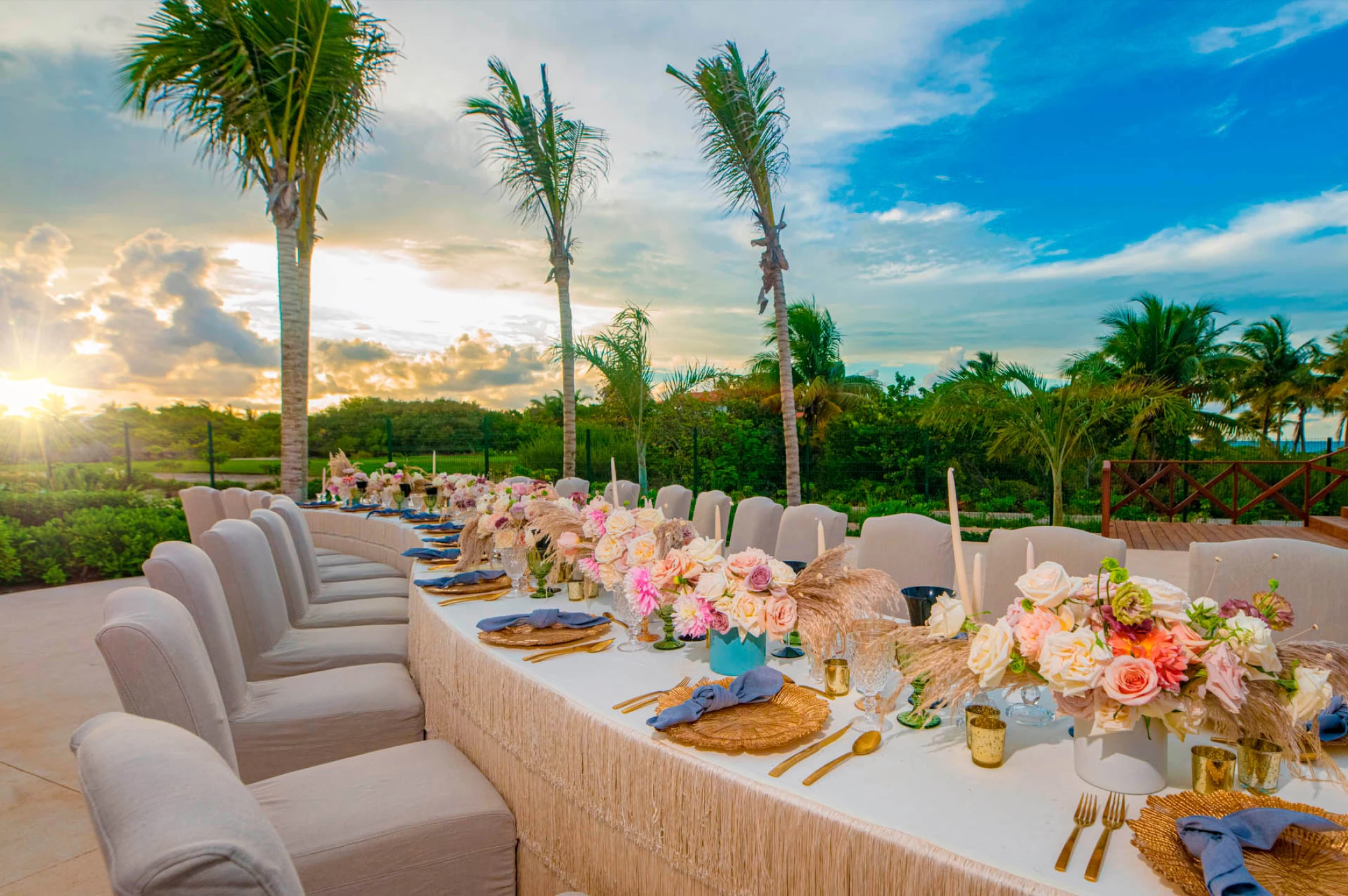 Wedding dinner reception in el cielo venue at atelier playa mujeres resort