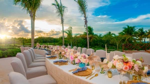 Wedding dinner reception in el cielo venue at atelier playa mujeres resort