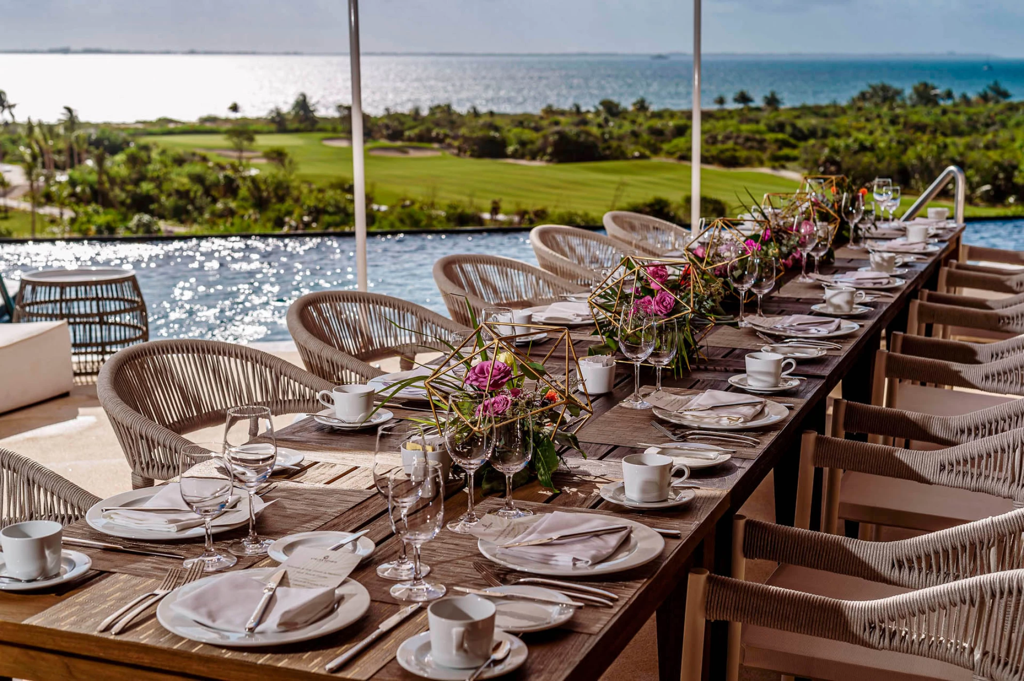 Wedding dinner reception in el cielo venue at atelier playa mujeres resort