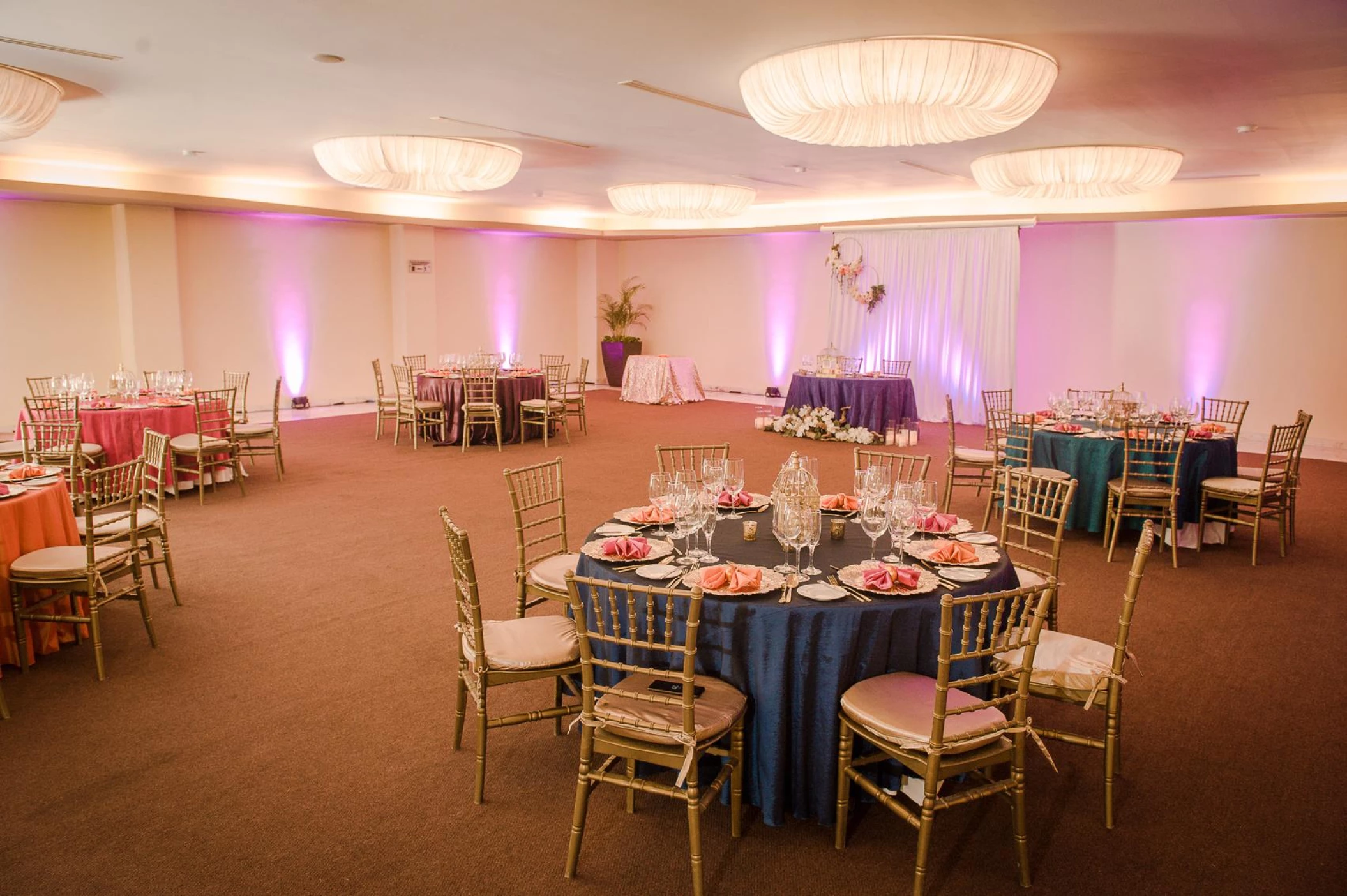 Dinner reception decor in ballroom at Azul Beach Resort Riviera Cancun