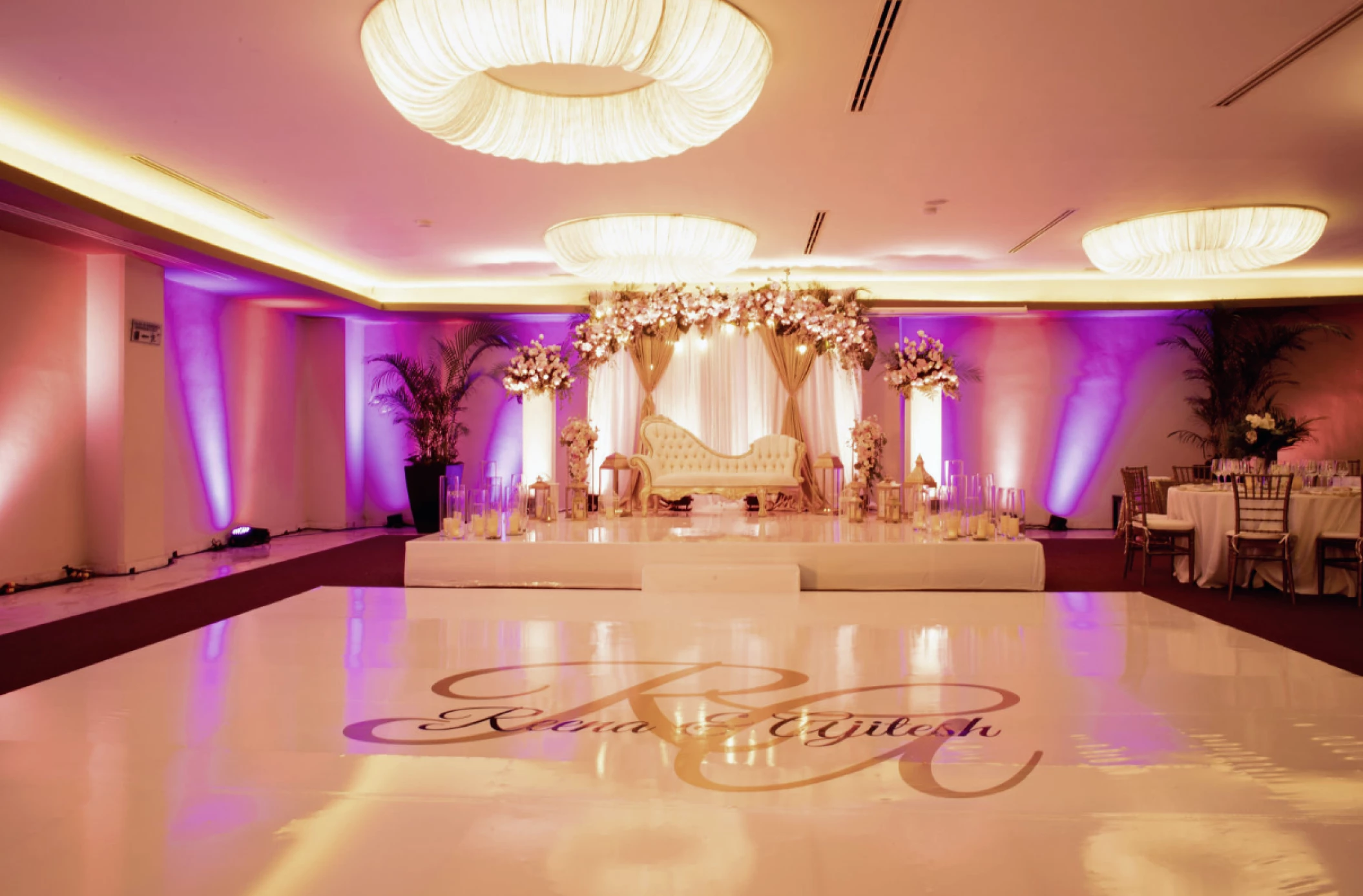 Dinner reception decor in ballroom at Azul Beach Resort Riviera Cancun