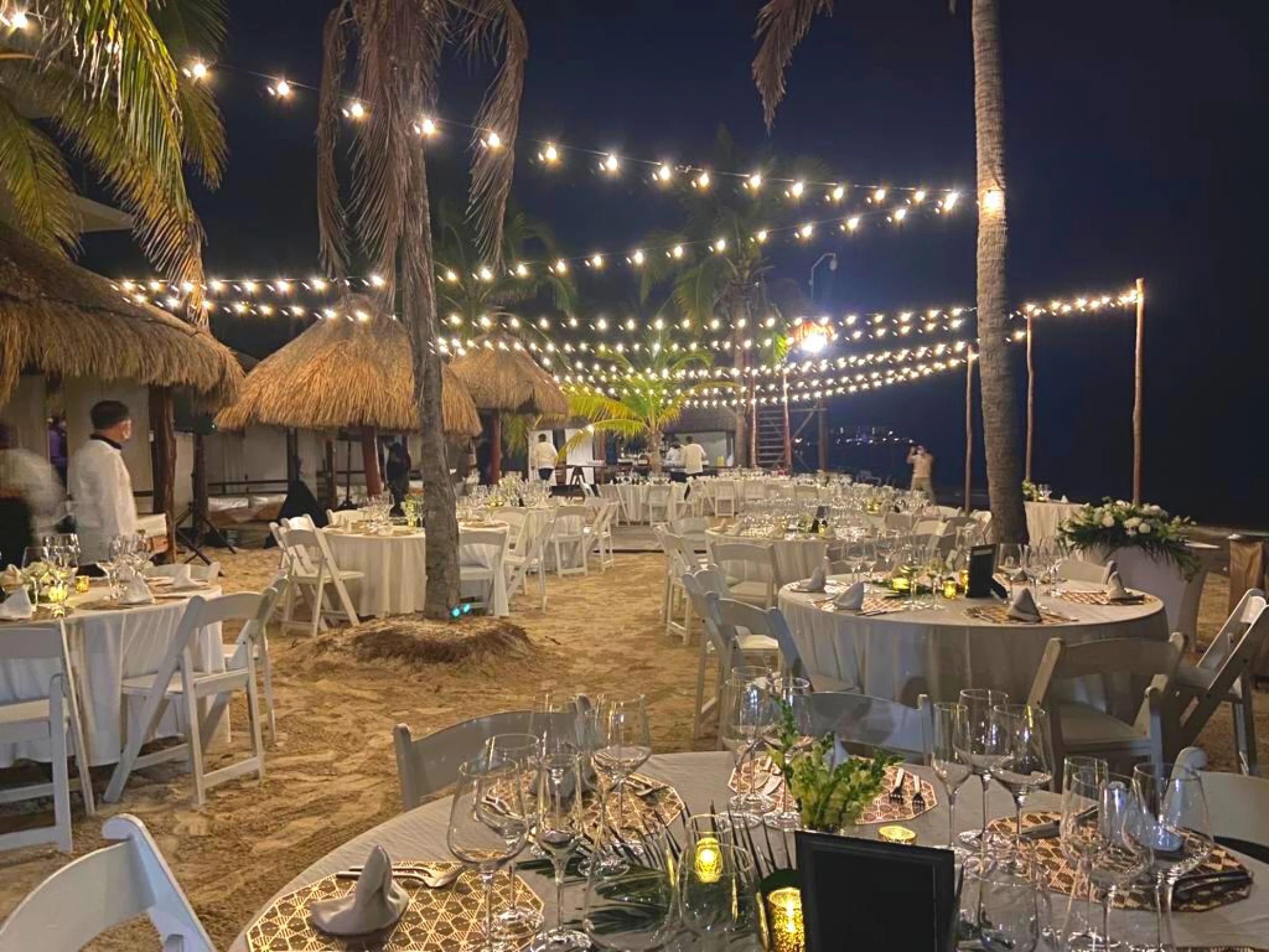 Dinner reception decor in Beach building 3 venue at Azul beach Resort Riviera Cancun