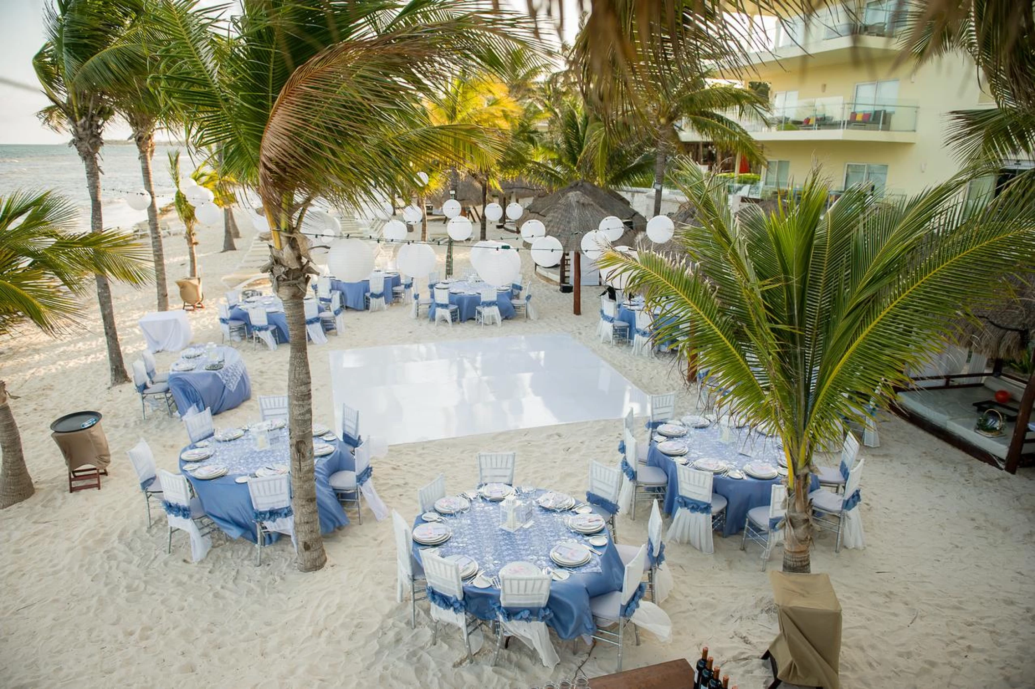 Dinner reception decor in Beach building 3 venue at Azul beach Resort Riviera Cancun