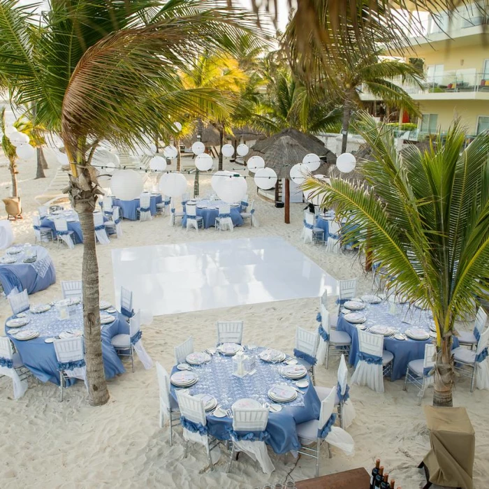 Dinner reception decor in Beach building 3 venue at Azul beach Resort Riviera Cancun