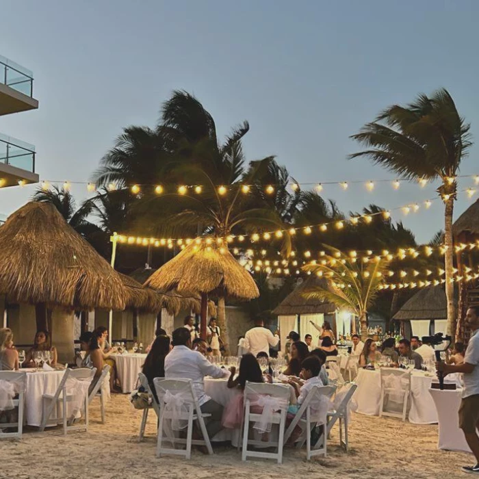 Dinner reception decor in Beach building 3 venue at Azul beach Resort Riviera Cancun