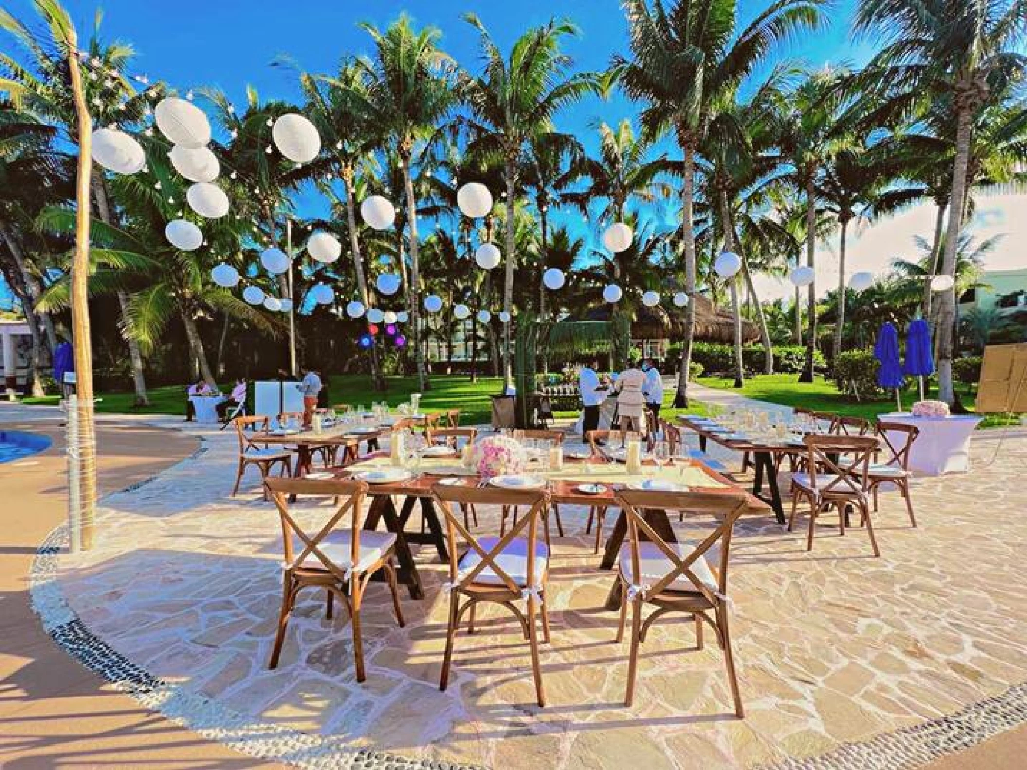 Dinner reception in Pool deck venue at Azul Beach Resort Riviera Cancun