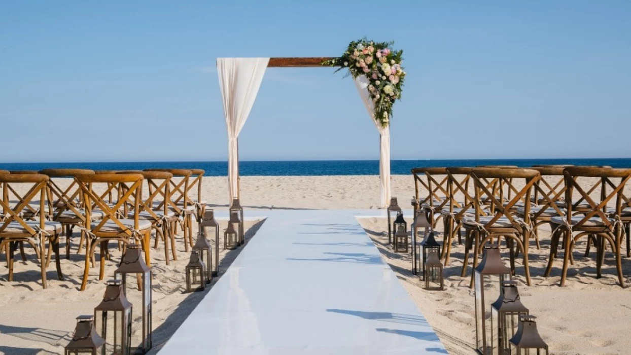 Ceremony decor on the beach at Barcelo Gran Faro Los Cabos