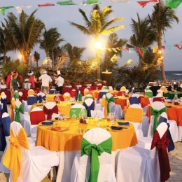 Mexican style dinner reception in beach venue at barcelo maya beach